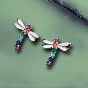 Sterling Silver Multicolor Gem Minimalist Post Earrings